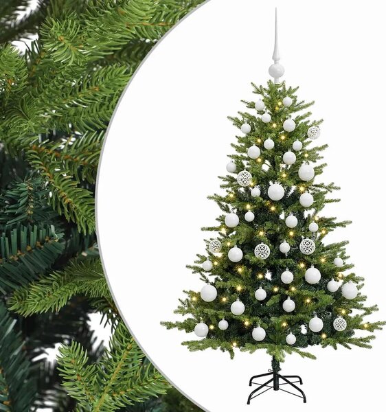Umjetno božićno drvce s kuglicama 120 cm 150 LED lampica - Zelena 120 cm s LED žaruljama i bijelim kuglicama