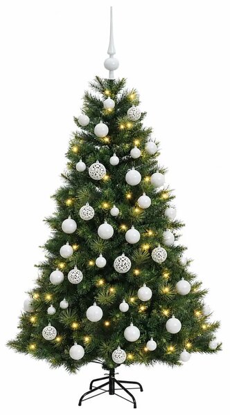 Umjetno božićno drvce s kuglicom 120 cm 150 LED lampica - Zelena 120 cm s LED žaruljama i bijelim kuglicama