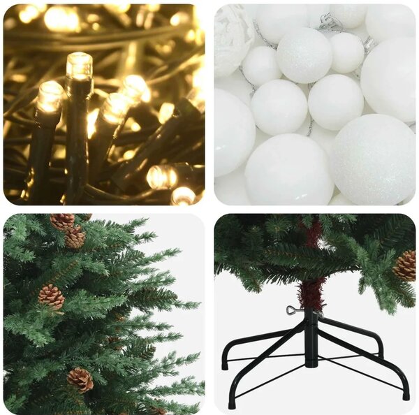 Umjetno božićno drvce s kuglicom 150 cm 150 LED lampica - Zelena 150 cm s LED žaruljama i bijelim kuglicama