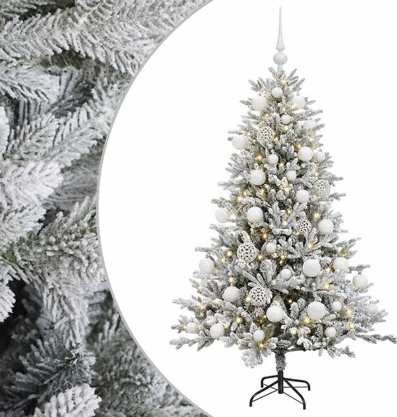 Umjetno božićno drvce s kuglicama 120 cm 150 LED lampica - Zelena i bijela 120 cm s LED žaruljama i bijelim kuglicama