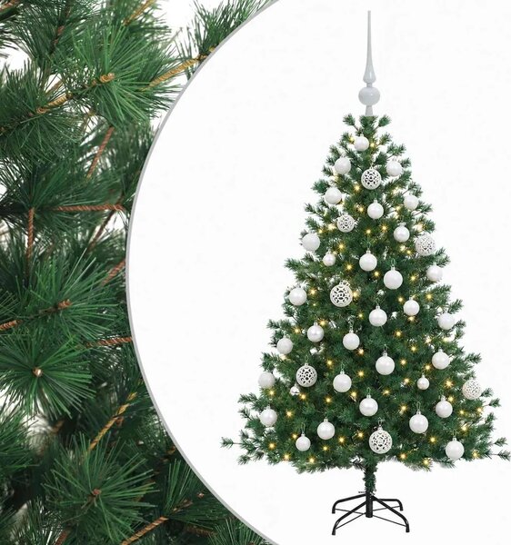 Umjetno božićno drvce s kuglicom 150 cm 150 LED lampica - 150 cm s LED žaruljama i bijelim kuglicama