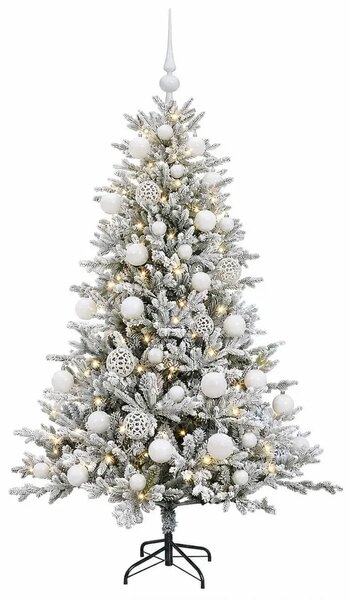 Umjetno božićno drvce s kuglicama 120 cm 150 LED lampica - Zelena i bijela 120 cm s LED žaruljama i bijelim kuglicama