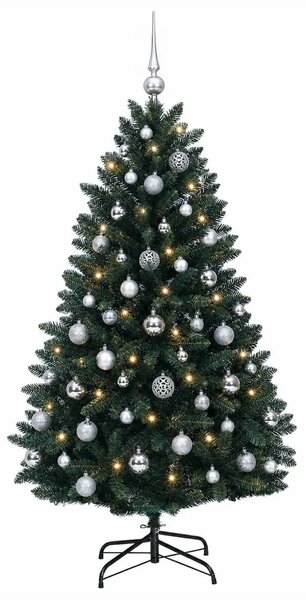 Umjetno božićno drvce tamnozeleno s kuglicom 150 cm - Tamnozelena Ø 80 x 150 cm s 150 LED dioda i srebrnim kuglicama
