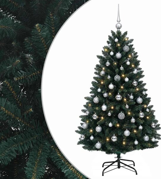 Umjetno božićno drvce tamnozeleno s kuglicom 150 cm - Tamnozelena Ø 80 x 150 cm s 150 LED dioda i srebrnim kuglicama