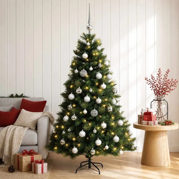Umjetno božićno drvce s kuglicom 120 cm 150 LED lampica - Zelena 120 cm s LED-ima i srebrnim lopticama