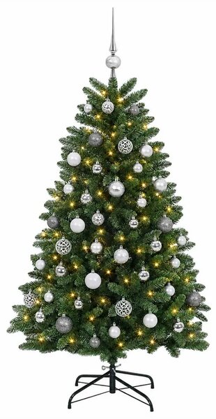 Umjetno božićno drvce srednje zeleno s kuglicama 150 cm - Srednje zelena Ø 80 x 150 cm s 150 LED dioda i srebrnim kuglicama