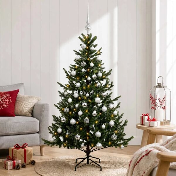 Umjetno božićno drvce s kuglicom 120 cm 150 LED lampica - Zelena 120 cm s LED-ima i srebrnim lopticama