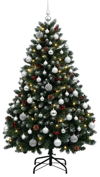 Umjetno božićno drvce zeleno s kuglicama 150 cm 150 LED lampica - Zelena s mraženim vrhovima Ø 80 x 150 cm s 150 LED dioda i sre