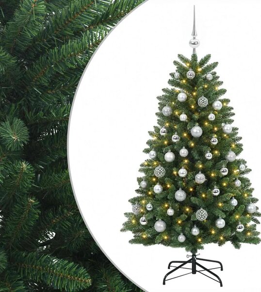 Umjetno božićno drvce srednje zeleno s kuglicama 150 cm - Srednje zelena Ø 80 x 150 cm s 150 LED dioda i srebrnim kuglicama