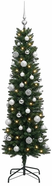Umjetno usko božićno drvce s kuglicom 120 cm 150 LED lampica - 120 cm s LED-ima i srebrnim lopticama Zelena