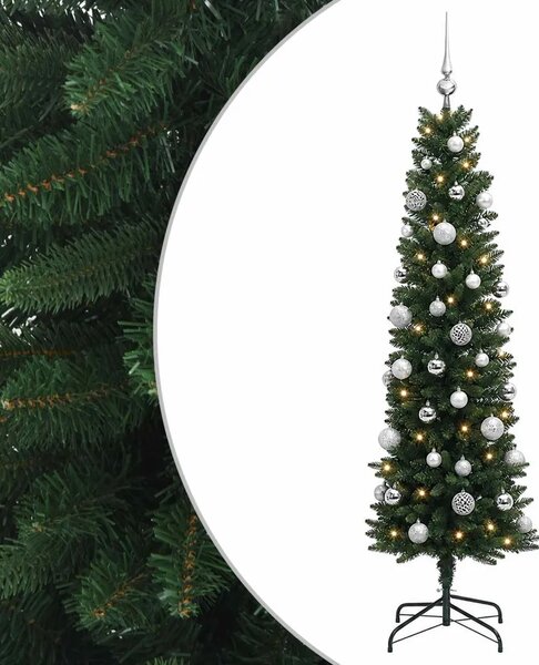 Umjetno usko božićno drvce s kuglicom 120 cm 150 LED lampica - 120 cm s LED-ima i srebrnim lopticama Zelena