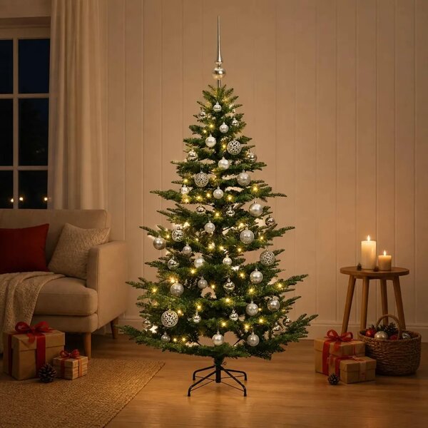 Umjetno božićno drvce s kuglicom 120 cm 150 LED lampica - Zelena 120 cm s LED-ima i srebrnim lopticama