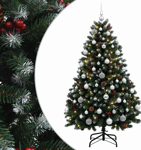 Umjetno božićno drvce zeleno s kuglicama 150 cm 150 LED lampica - Zelena s mraženim vrhovima Ø 80 x 150 cm s 150 LED dioda i sre