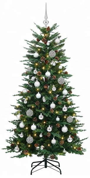 Umjetno božićno drvce s kuglicom 150 cm 150 LED lampica - Zelena 150 cm s LED-ima i srebrnim lopticama