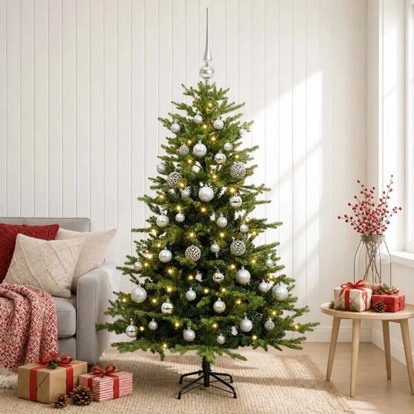 Umjetno božićno drvce s kuglicom 120 cm 150 LED lampica - Zelena 120 cm s LED-ima i srebrnim lopticama