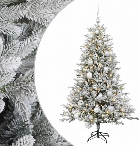 Umjetno božićno drvce s kuglicom 120 cm 150 LED lampica - Zelena i bijela 120 cm s LED-ima i srebrnim lopticama
