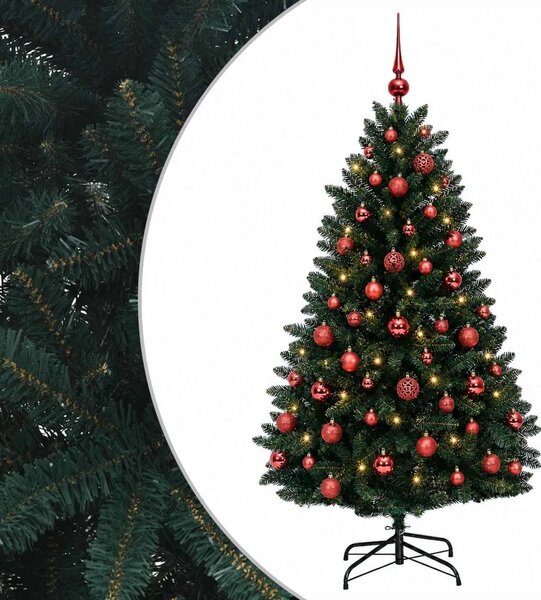 Umjetno božićno drvce tamnozeleno s kuglicama 150 cm - Tamnozelena Ø 80 x 150 cm s 150 LED dioda i crvenim lopticama