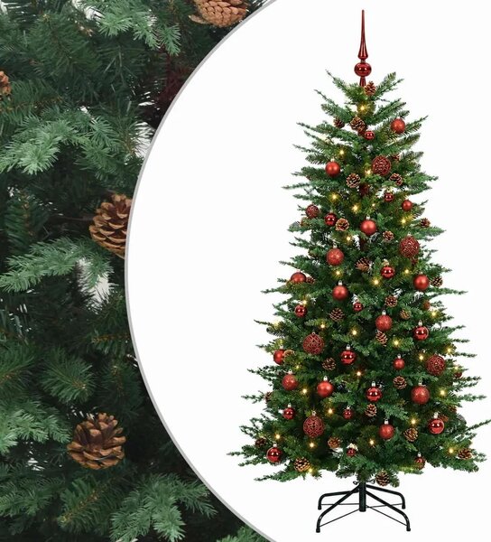 Umjetno božićno drvce s nogom 150 cm 150 LED lampica - Zelena 150 cm s LED-ima i crvenim lopticama
