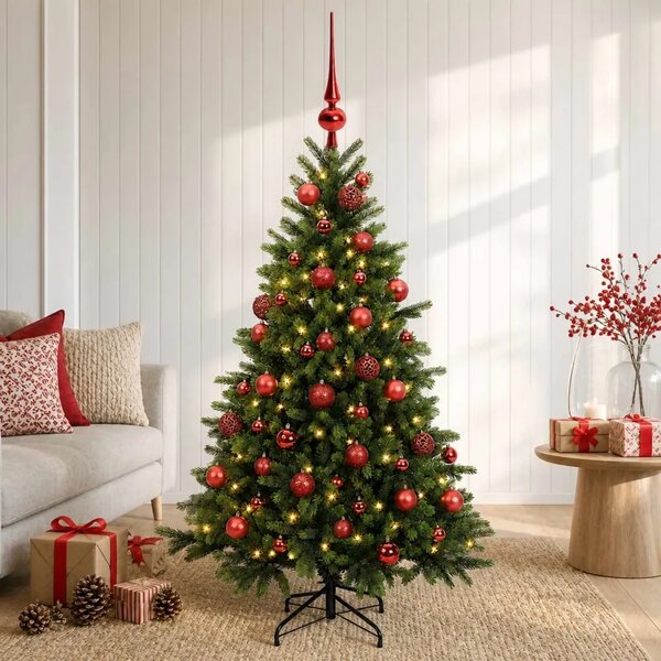 Umjetno božićno drvce s kuglicom 150 cm 150 LED lampica - 150 cm s LED-ima i crvenim lopticama