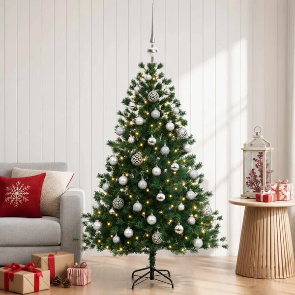 Umjetno božićno drvce s kuglicom 150 cm 150 LED lampica - 150 cm s LED-ima i srebrnim lopticama