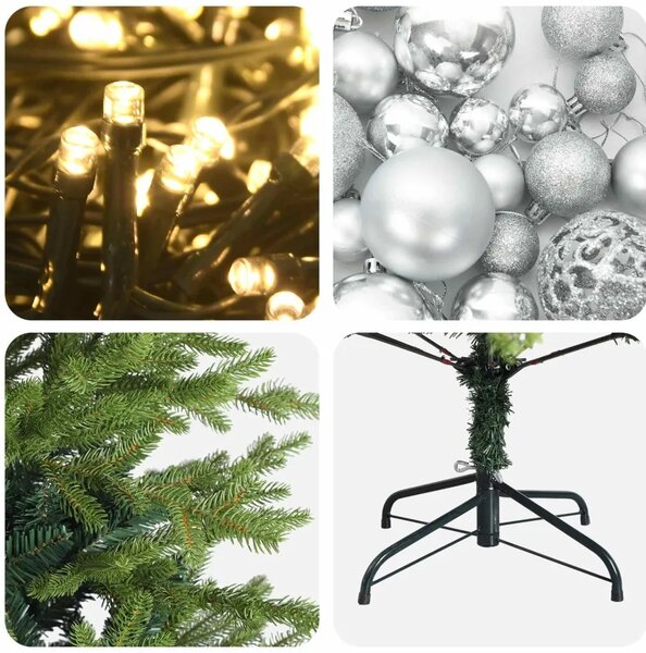 Umjetno božićno drvce s kuglicom 120 cm 150 LED lampica - Zelena 120 cm s LED-ima i srebrnim lopticama