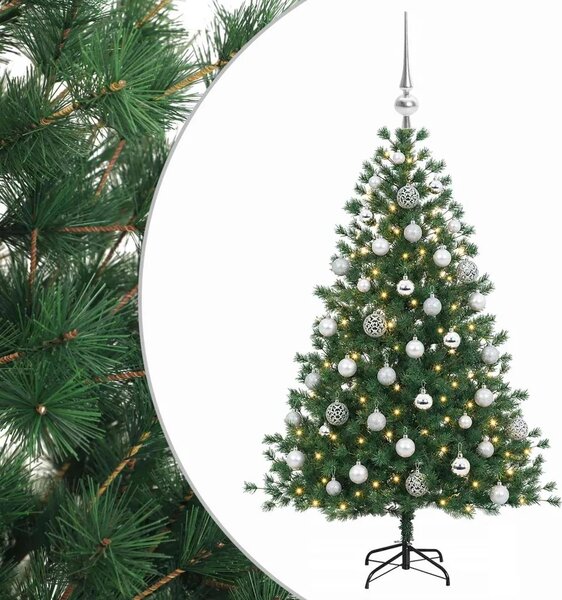 Umjetno božićno drvce s kuglicom 150 cm 150 LED lampica - 150 cm s LED-ima i srebrnim lopticama