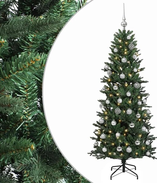 Umjetno božićno drvce s kuglicom 120 cm 150 LED lampica - Zelena 120 cm s LED-ima i srebrnim lopticama