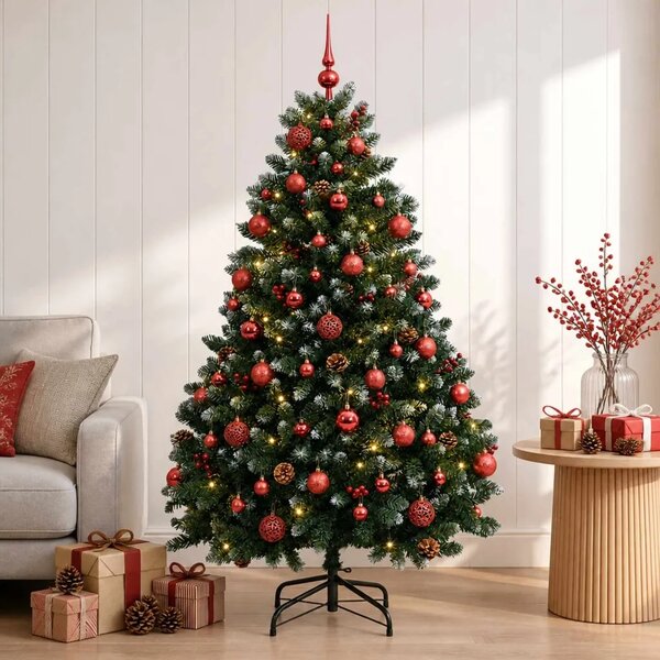 Umjetno božićno drvce zeleno s kuglicom 150 cm 150 LED lampica - Zeleno sa zamrznutim vrhovima Ø 80 x 150 cm sa 150 LED žaruljic