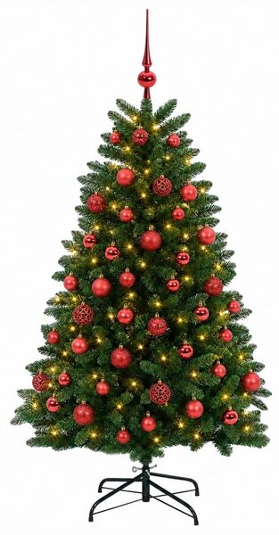 Umjetno božićno drvce srednje zeleno s kuglicama 150 cm - Srednje zelena Ø 80 x 150 cm s 150 LED dioda i crvenim lopticama