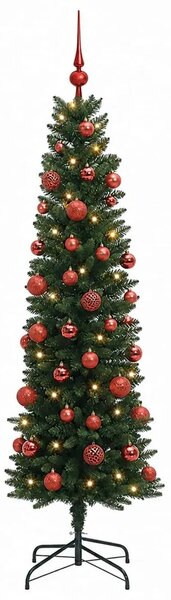 Umjetno usko božićno drvce s kuglicom 120 cm 150 LED lampica - 120 cm s LED-ima i crvenim lopticama Zelena