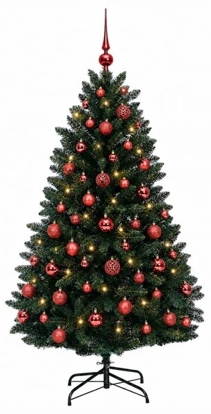 Umjetno božićno drvce tamnozeleno s kuglicama 150 cm - Tamnozelena Ø 80 x 150 cm s 150 LED dioda i crvenim lopticama