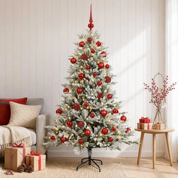 Umjetno božićno drvce s kuglicom 120 cm 150 LED lampica - Zelena i bijela 120 cm s LED-ima i crvenim lopticama