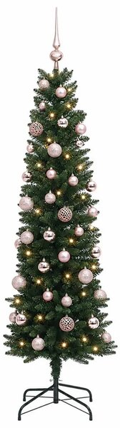 Umjetno usko božićno drvce s kuglicom 120 cm 150 LED lampica - 120 cm s LED-ima i ružičastim lopticama Zelena