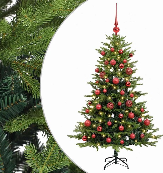 Umjetno božićno drvce s kuglicama 120 cm 150 LED lampica - Zelena 120 cm s LED-ima i crvenim lopticama