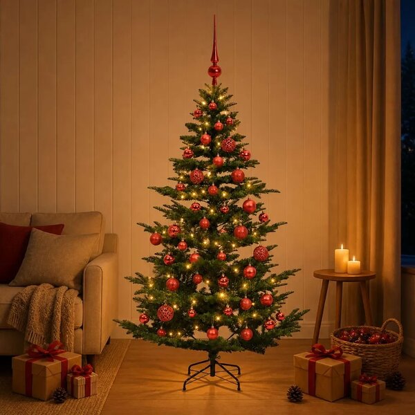 Umjetno božićno drvce s kuglicom 120 cm 150 LED lampica - Zelena 120 cm s LED-ima i crvenim lopticama