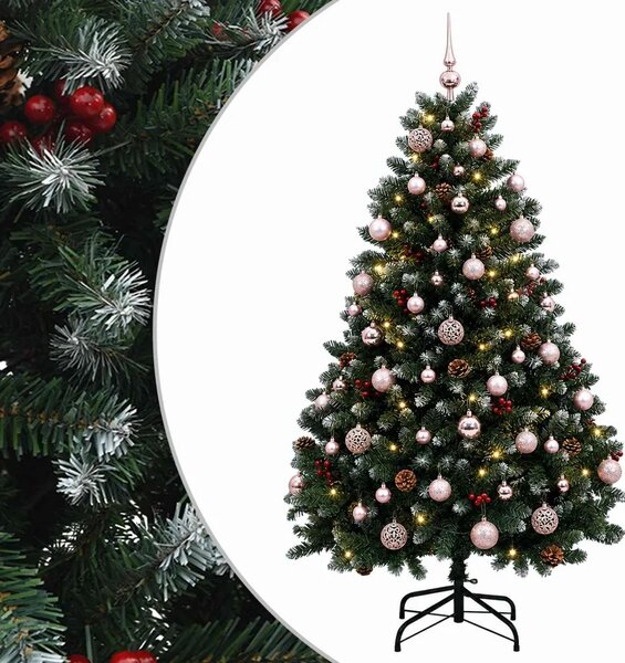 Umjetno božićno drvce zeleno s kuglicama 150 cm 150 LED lampica - Zeleno sa snježnim vrhovima Ø 80 x 150 cm sa 150 LED žaruljica