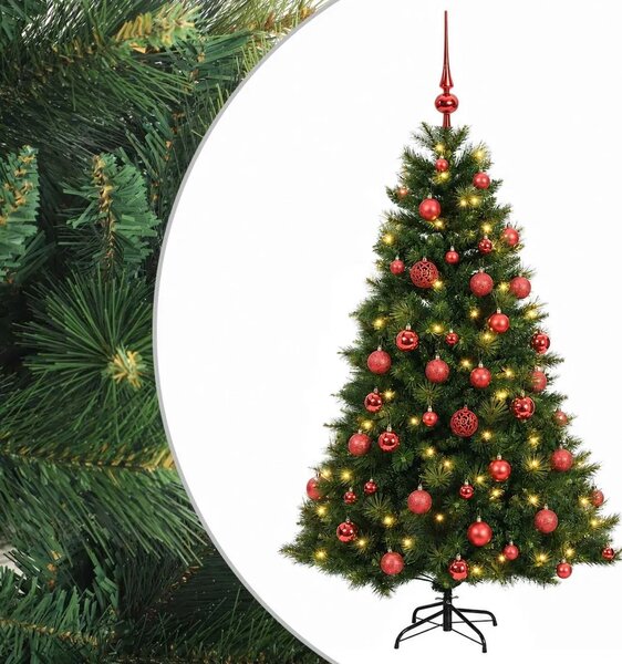 Umjetno božićno drvce s kuglicom 120 cm 150 LED lampica - Zelena 120 cm s LED-ima i crvenim lopticama