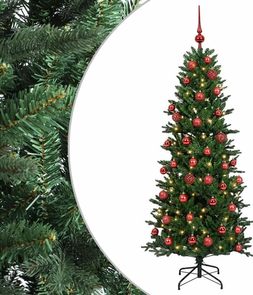Umjetno božićno drvce s kuglicom 120 cm 150 LED lampica - Zelena 120 cm s LED-ima i crvenim lopticama