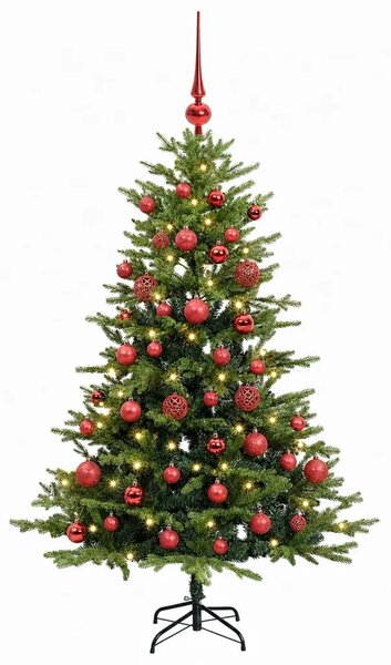 Umjetno božićno drvce s kuglicama 120 cm 150 LED lampica - Zelena 120 cm s LED-ima i crvenim lopticama