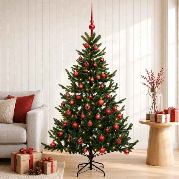 Umjetno božićno drvce s kuglicom 120 cm 150 LED lampica - Zelena 120 cm s LED-ima i crvenim lopticama