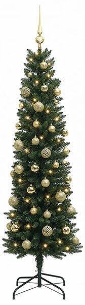 Umjetno usko božićno drvce s kuglicom 120 cm 150 LED lampica - 120 cm s LED-ima i zlatnim/bronzanim kuglicama Zelena
