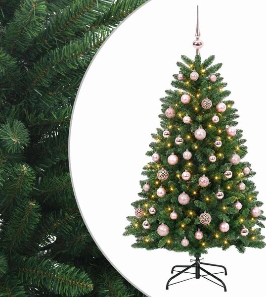 Umjetno božićno drvce srednje zeleno s kuglicama 150 cm - Srednje zelena Ø 80 x 150 cm s 150 LED dioda i ružičastim lopticama