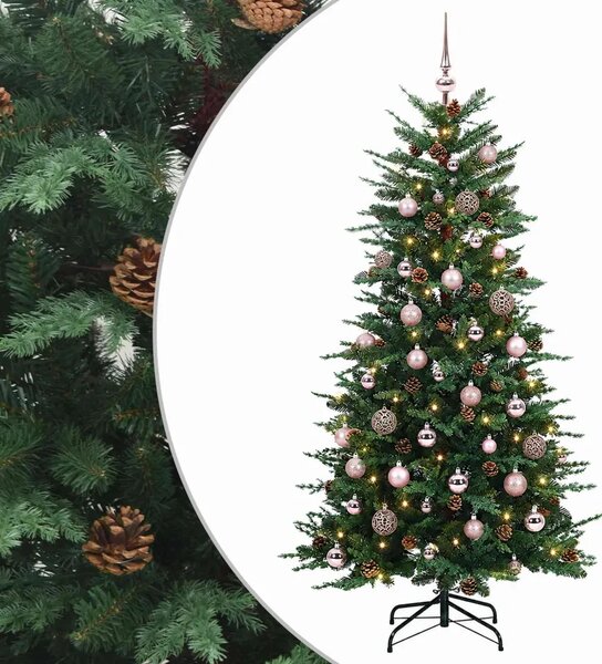 Umjetno božićno drvce s nogom 150 cm 150 LED lampica - Zelena 150 cm s LED-ima i ružičastim lopticama