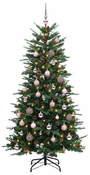 Umjetno božićno drvce s nogom 150 cm 150 LED lampica - Zelena 150 cm s LED-ima i ružičastim lopticama