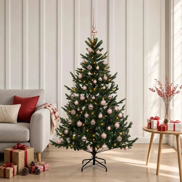Umjetno božićno drvce s kuglicom 120 cm 150 LED lampica - Zelena 120 cm s LED-ima i ružičastim lopticama