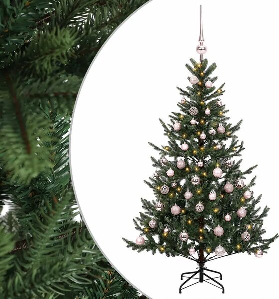 Umjetno božićno drvce s kuglicom 120 cm 150 LED lampica - Zelena 120 cm s LED-ima i ružičastim lopticama