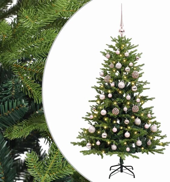 Umjetno božićno drvce s kuglicama 120 cm 150 LED lampica - Zelena 120 cm s LED-ima i ružičastim lopticama