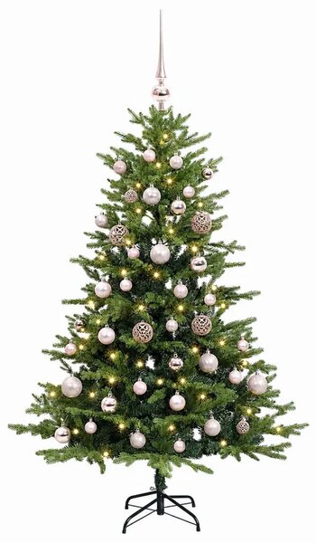 Umjetno božićno drvce s kuglicama 120 cm 150 LED lampica - Zelena 120 cm s LED-ima i ružičastim lopticama