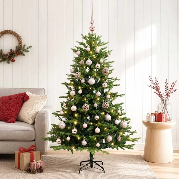 Umjetno božićno drvce s kuglicama 120 cm 150 LED lampica - Zelena 120 cm s LED-ima i ružičastim lopticama