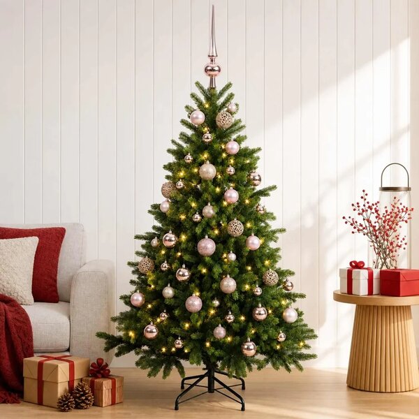 Umjetno božićno drvce s kuglicom 150 cm 150 LED lampica - 150 cm s LED-ima i ružičastim lopticama